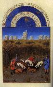 LIMBOURG brothers Les trs riches heures du Duc de Berry: Dcembre (December) sdg oil on canvas